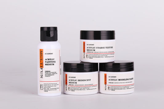 MULTIFUN ACADEMY ACRYLIC MEDIUMS, MODELING PASTE, PAINTING MEDIUM, IRIDESCENT MEDIUM, COARSE TEXTURE MEDIUM