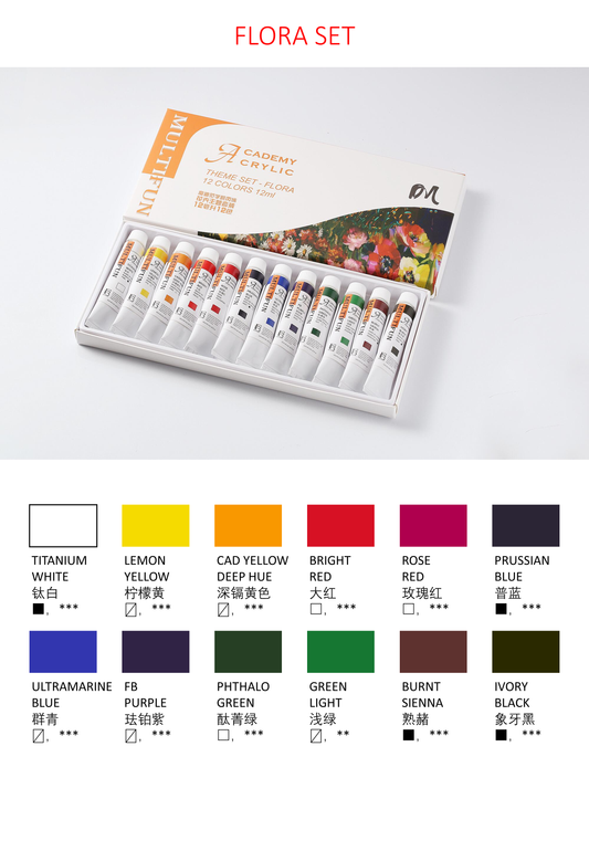 MULTIFUN ACADEMY FINE ACRYLIC THEME SETS 12ML 12 COLORS